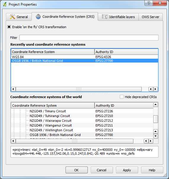 Quantum GIS Project Properties